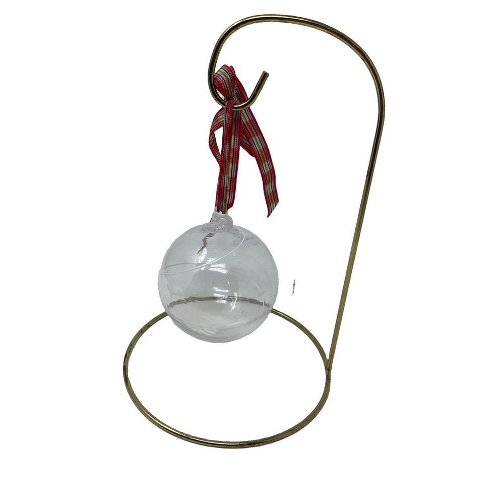 Hand Blown Glass White Swirl Hanging Christmas Ornament, Clear Round 3"